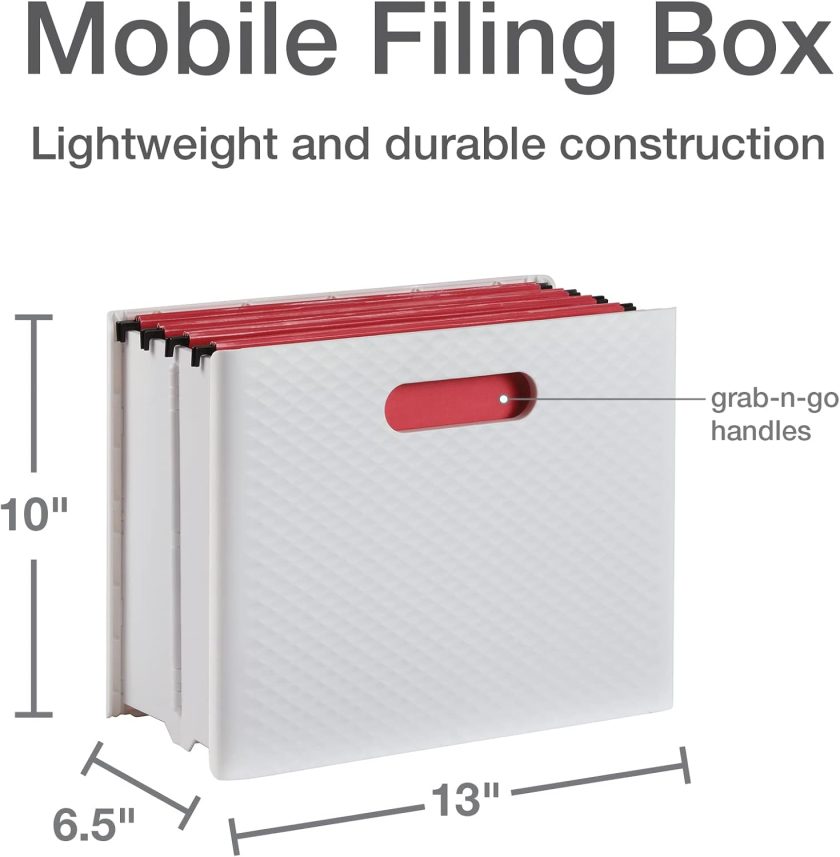 Mobile File Box with Handles, Easy Set Up, Collapse Down and Store Away, 13" W x 10" H x 6.5" D, Holds Letter Size Files, White (126119) - Image 2