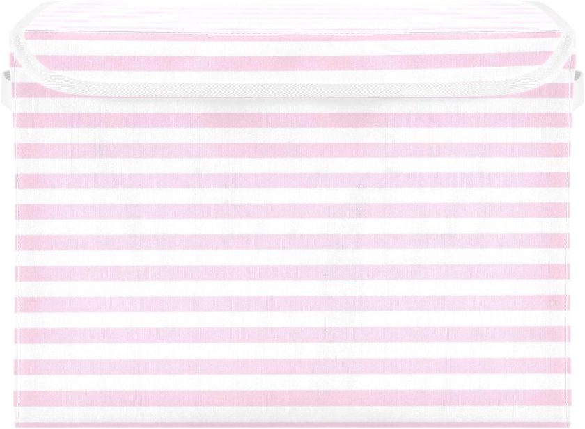 Pink White Stripes Fabric Large Storage Boxes with Handles, Foldable Storage Bin with Lid for Shelves Closet Home Bedroom Office., style - Image 2