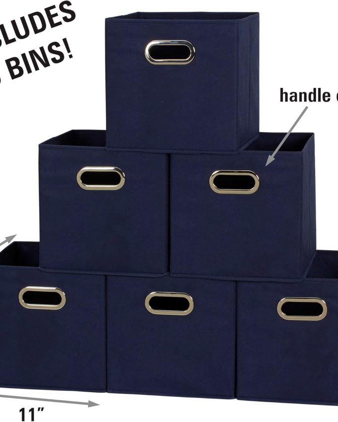 81-1 Foldable Fabric Storage Bins | Set of 6 Cubby Cubes with Handles | Navy Blue, 6 lbs