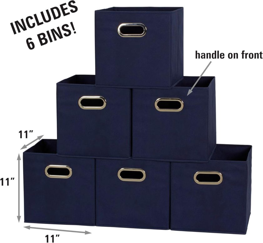 81-1 Foldable Fabric Storage Bins | Set of 6 Cubby Cubes with Handles | Navy Blue, 6 lbs - Image 2