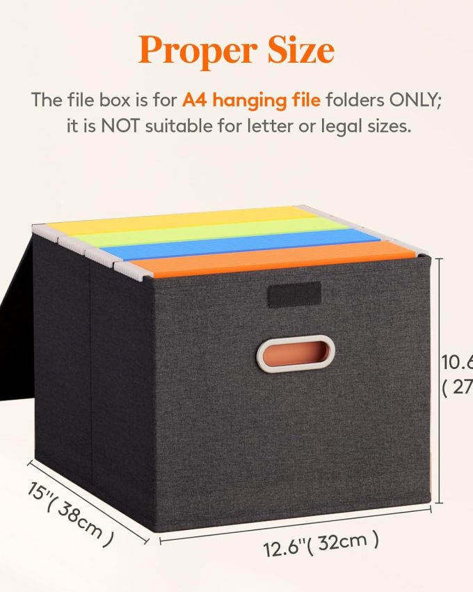 File Organizer Box for A4-sized Hanging File Folders, Portable Storage File Boxes with Plastic Slide, File Boxes Document Storage for School, Home, Office, Folders Storage Dark Gray 2 Pack