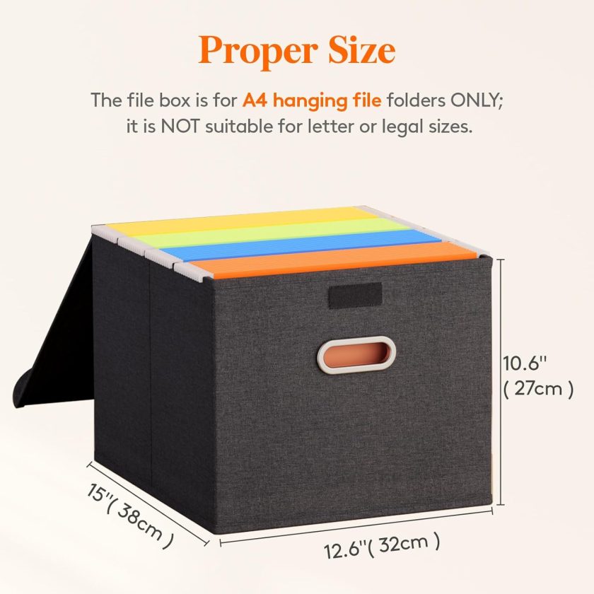 File Organizer Box for A4-sized Hanging File Folders, Portable Storage File Boxes with Plastic Slide, File Boxes Document Storage for School, Home, Office, Folders Storage Dark Gray 2 Pack - Image 2