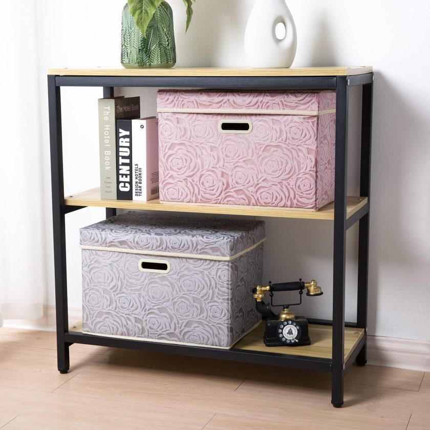 Larger Collapsible Storage Cubes with Lids Fabric Decorative Storage Bins Boxes Organizer Containers Baskets with Cover Handles for Bedroom Closet Living Room 17.7x11.8x11.8 Inch 3 Pack - Image 2