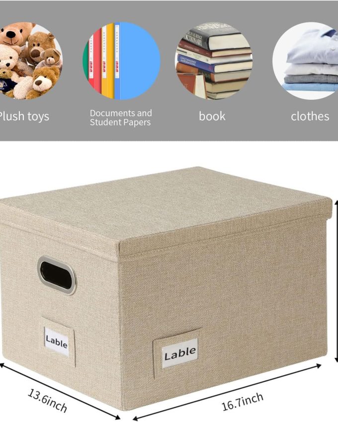 File Organizer Collapsible Storage Box for Office File Box with Lids Document Organizer for Office and Home Easy Slide Durable Hanging File Box (Beige)