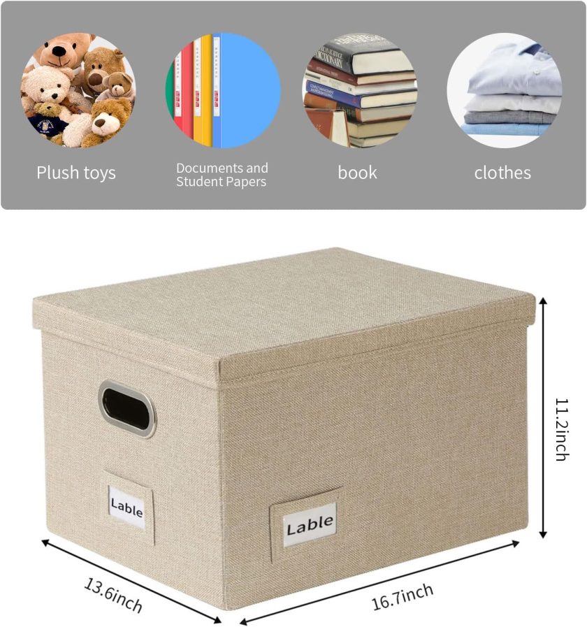 File Organizer Collapsible Storage Box for Office File Box with Lids Document Organizer for Office and Home Easy Slide Durable Hanging File Box (Beige) - Image 2