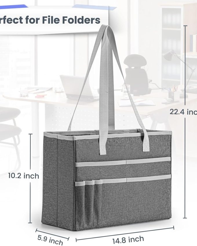 File Organizer Box, Portable Tote Bag Hanging Filing Box Desktop File Folder Document Storage Organizer with Pockets and Handles