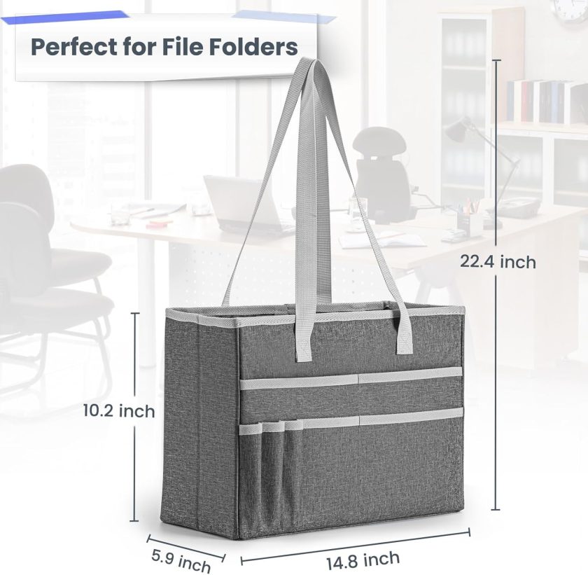 File Organizer Box, Portable Tote Bag Hanging Filing Box Desktop File Folder Document Storage Organizer with Pockets and Handles - Image 2