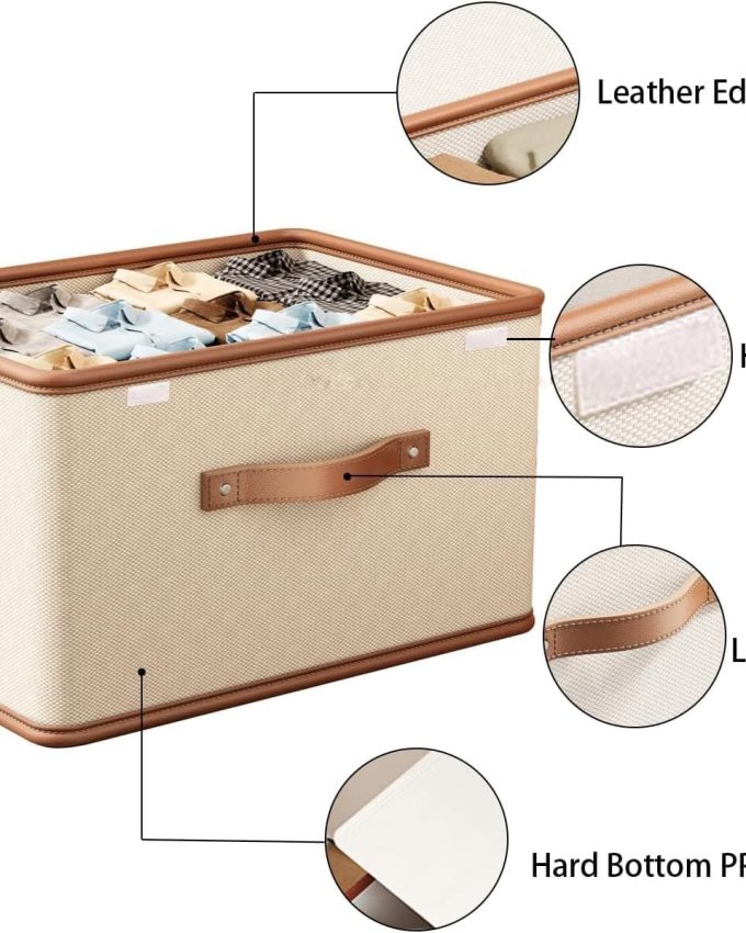 2 Pack Fabric Storage Bins with Lids, Collapsible Storage Boxes for Clothing, Closet Organizers for Organizing Clothes, Books, File, White