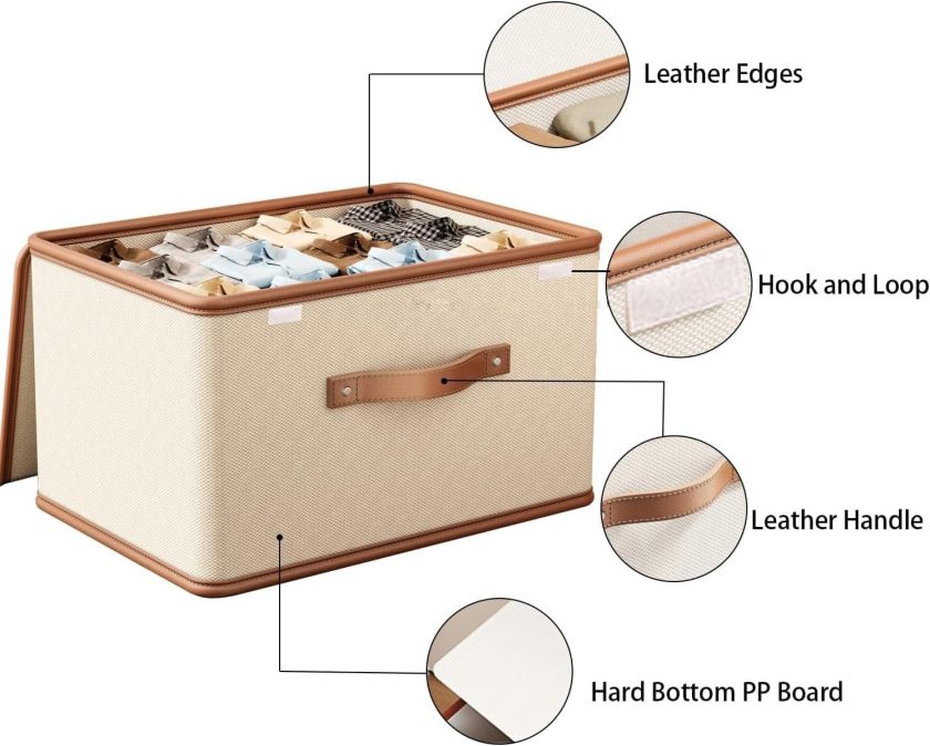 2 Pack Fabric Storage Bins with Lids, Collapsible Storage Boxes for Clothing, Closet Organizers for Organizing Clothes, Books, File, White - Image 2