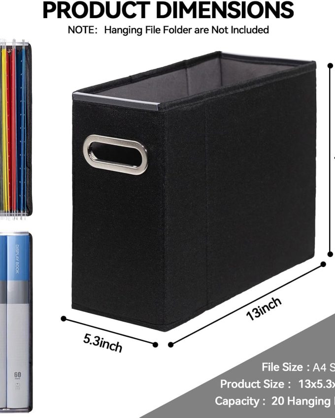 6 Packs Letter Size File Organizer, File Folders Organizer, Fabric Storage Box, Collapsible Paper Organizer with Metal Handle, Smooth PVC Rails, Only Box (Black)