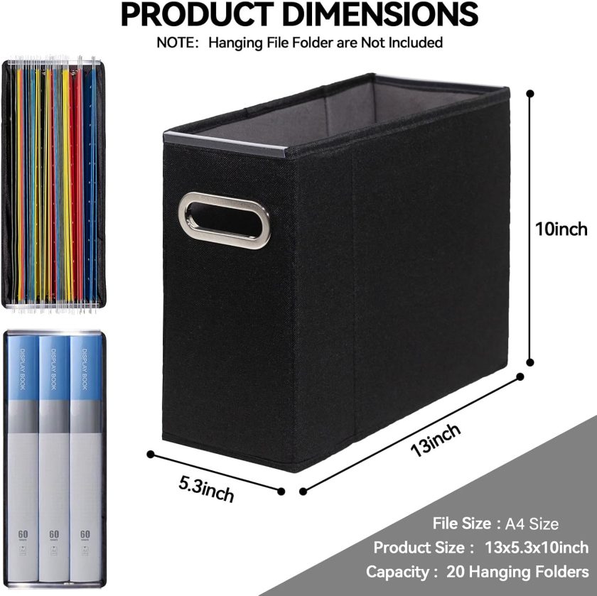 6 Packs Letter Size File Organizer, File Folders Organizer, Fabric Storage Box, Collapsible Paper Organizer with Metal Handle, Smooth PVC Rails, Only Box (Black) - Image 2