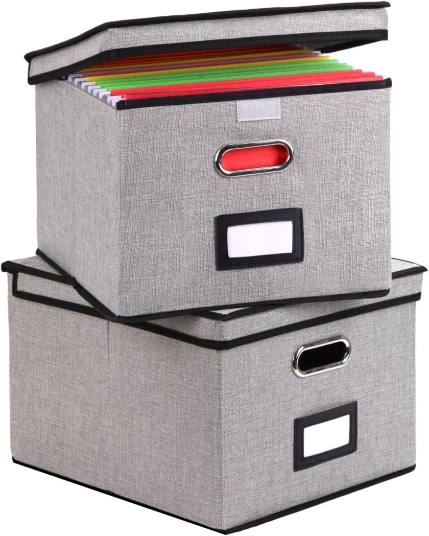 File Organizer Box, 1pcs with Lid, Hanging File Folders, Letter Size, Foldable Document Organizer, Home Office, Gray