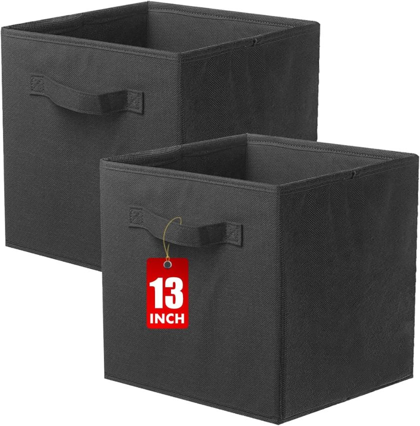 Storage Bins, Foldable Fabric Storage Cubes And Cloth Storage Organizer Drawer For Closet And Toys Storage, 13 X 13 X 13 INCH, 2 Pack (Black)