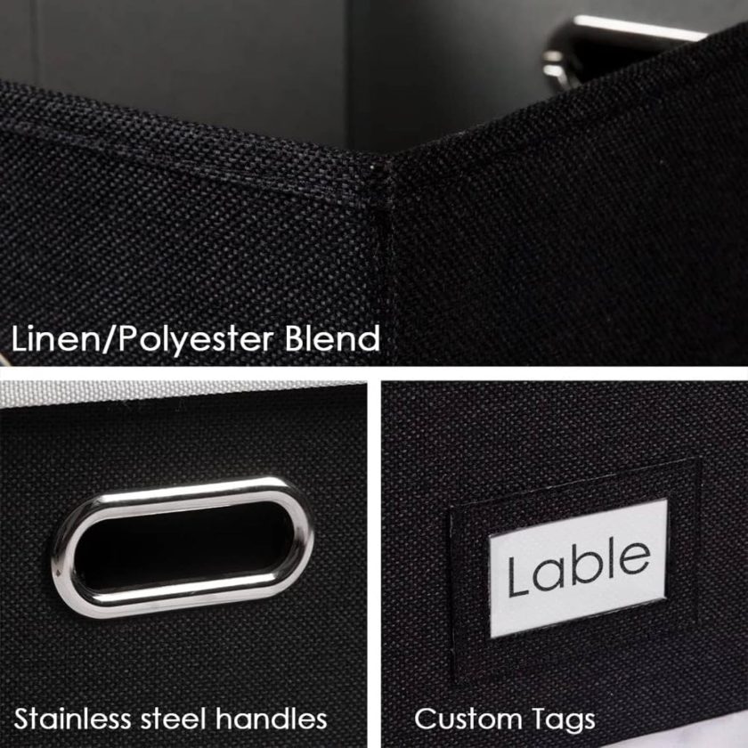 Large Collapsible Linen File Organizer Box with Lid, Portable Document Box for Letter/Legal Folder Storage (1 Pack, Black) - Image 2