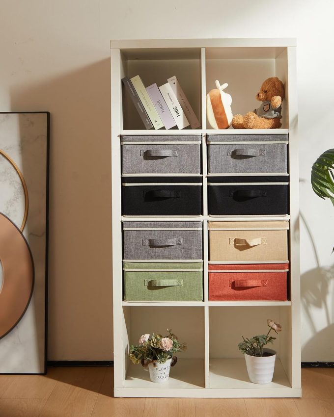 Storage Bins with Lid, Foldable Clothing Storage Box case with Handle for Closet, Bedroom, Home, 4 Color Set A, 13L x 12.5W x 7H inch