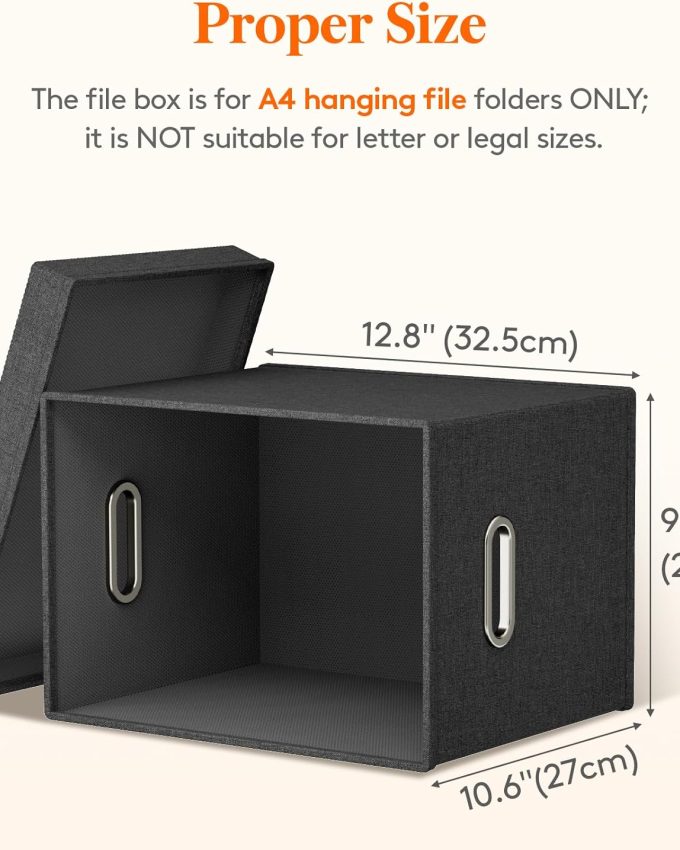 2 Pack File Organizer Box for A4-sized Hanging File Folders, Portable Document Storage with Plastic Slide, File Folder Organizer Storage Boxes for Office, School, Home, Storage Bins Dark Gray