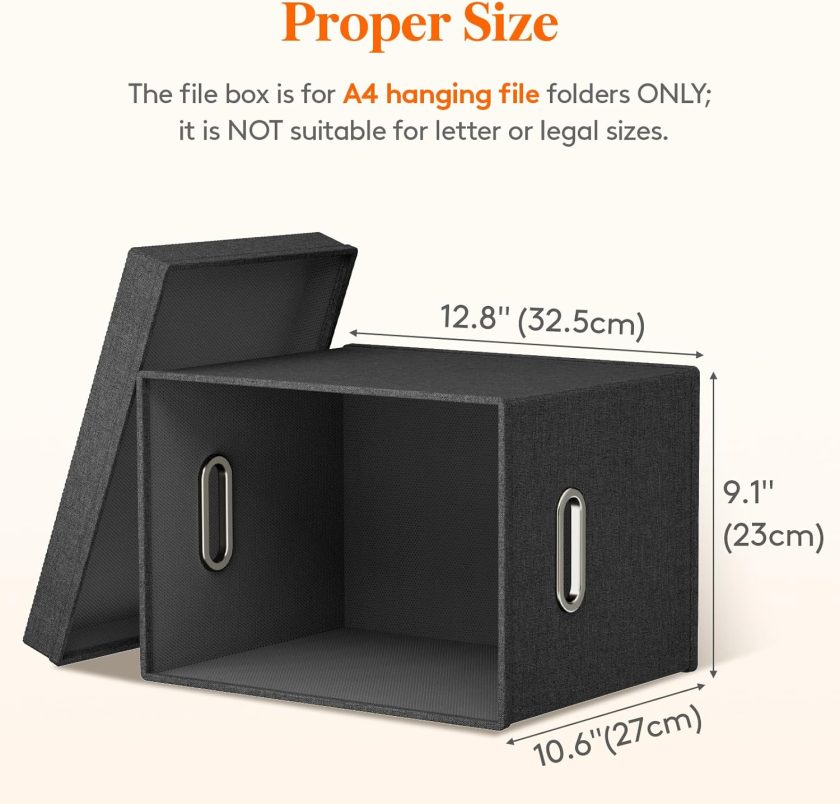 2 Pack File Organizer Box for A4-sized Hanging File Folders, Portable Document Storage with Plastic Slide, File Folder Organizer Storage Boxes for Office, School, Home, Storage Bins Dark Gray - Image 2