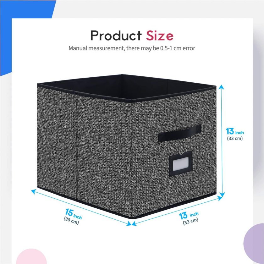 Extra Large Foldable Cloth Storage Cubes 4 Pack with Label Holders - Fabric Storage Bins Baskets Organizers for Home Office Nursery with Handles, 13 L x 15 W x 13 H Inch, Black, - Image 2