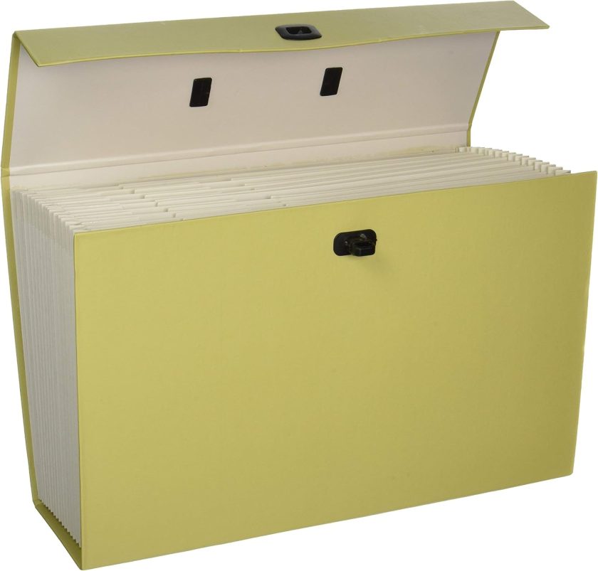 Portable Expanding File Box, 19 Pockets, Blank Tabs, Printed Labels, Latch Closure, Legal Size, Blue - Image 2