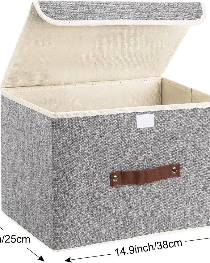 Collapsible Storage Boxes, Washable Fabric Storage Bins with Lids, 14.9x9.8x9.8 inches, 2 Pack, Gray