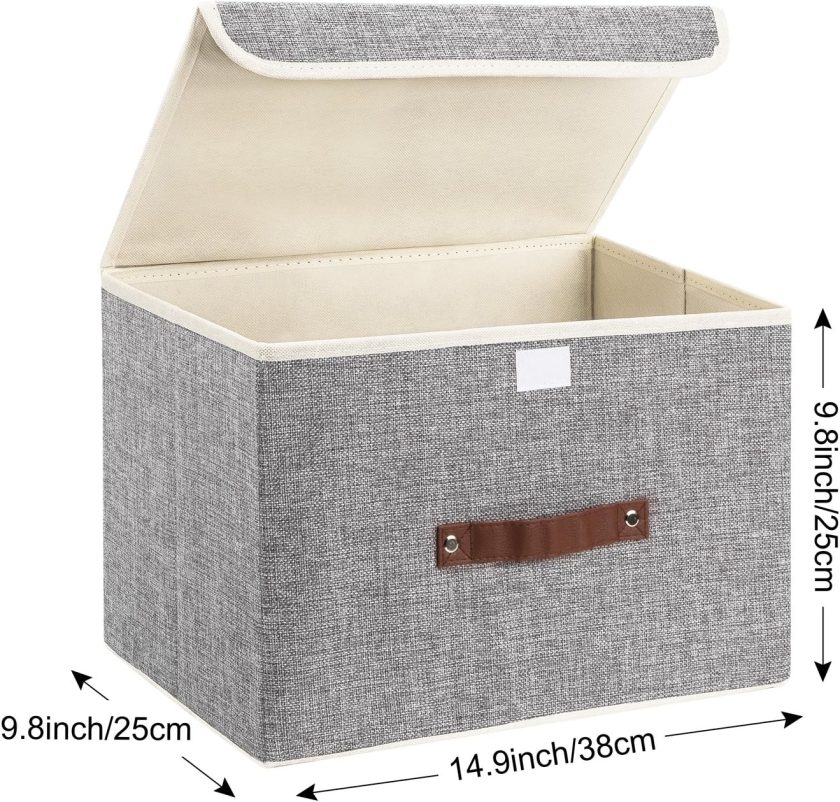 Collapsible Storage Boxes, Washable Fabric Storage Bins with Lids, 14.9x9.8x9.8 inches, 2 Pack, Gray - Image 2