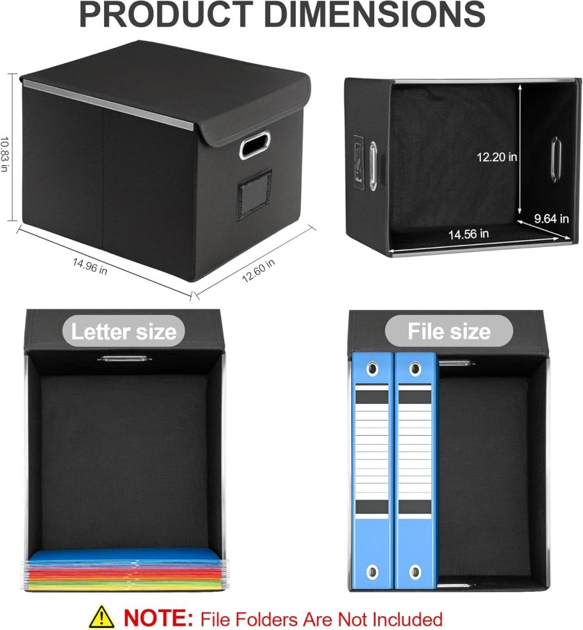 Collapsible File Box with Lid & Plastic Slide - Hanging Document Organizer for Office/Home, 14.96x12.6x10.83 Inch,Black, 1 Pack (No Folders Included) - Image 2