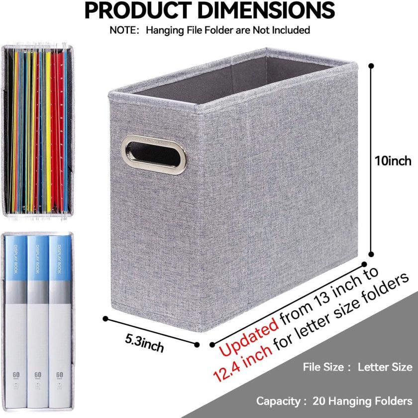4 Packs Letter Size File Organizer, File Folders Organizer, Fabric Storage Box, Collapsible Paper Organizer with Metal Handle, Smooth PVC Rails, Only Box (Gray) - Image 2